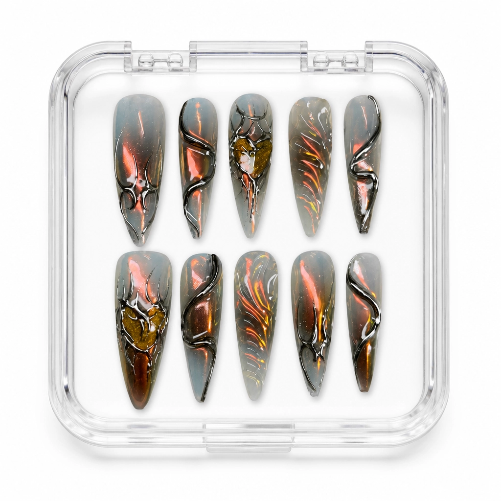 Press-on Nails Wholesale $7.90 Fiery Cyber Heart by Yabe Vietnam