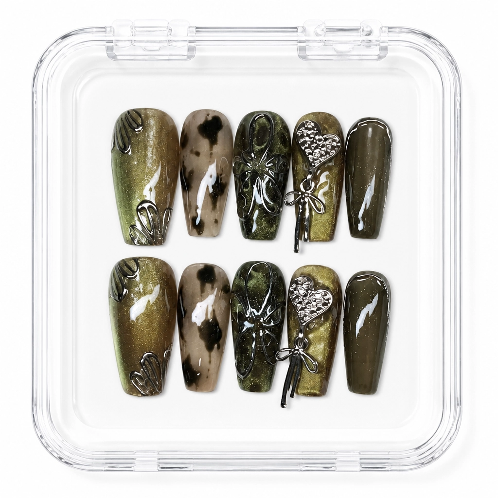 Press-on Nails Wholesale $7.90 Olive Velvet Charm by Yabe Vietnam