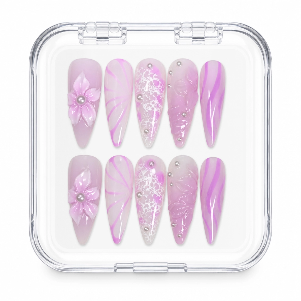 Press-on Nails Wholesale $7.90 Lavender Lace Bloom by Yabe Vietnam