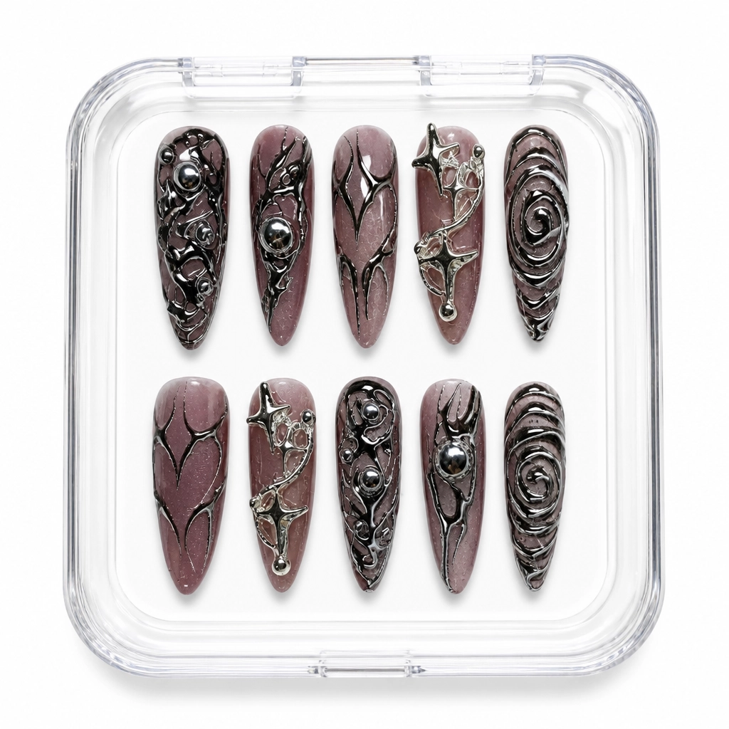 Press-on Nails Wholesale $7.90 Silver Cyber Chic by Yabe Vietnam