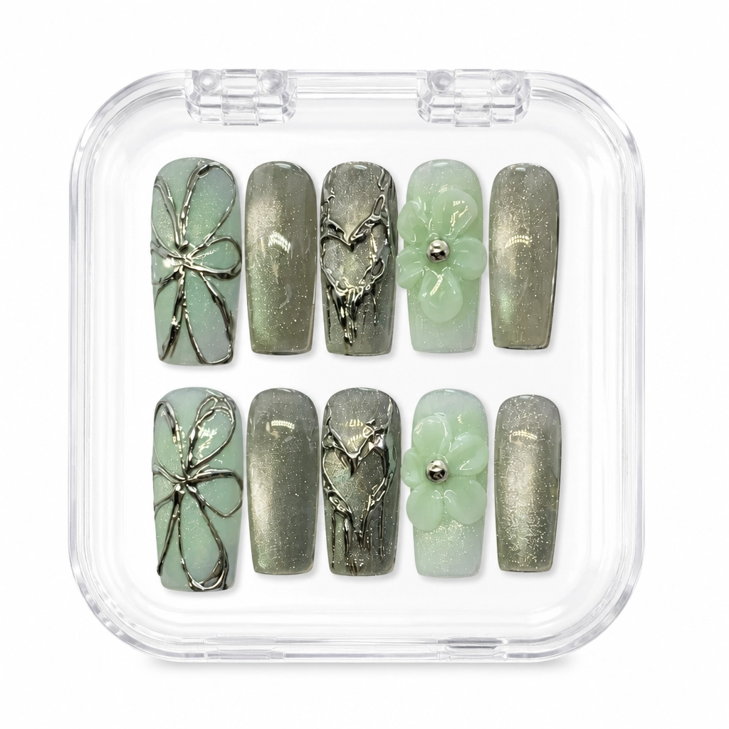 Press-on Nails Wholesale $7.90 Sage Blossom Charm by Yabe Vietnam