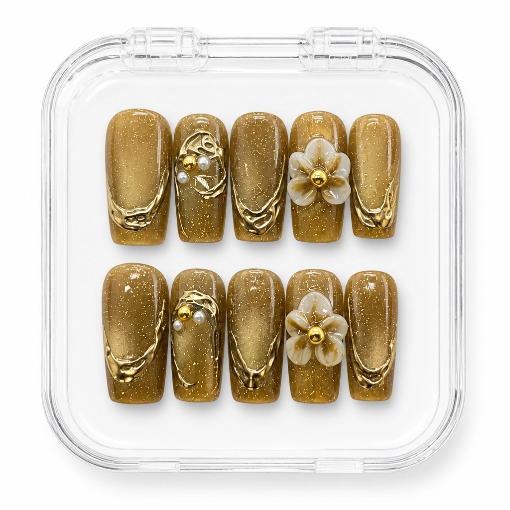 Press-on Nails Wholesale $7.90 Golden Amber Blossom by Yabe Vietnam