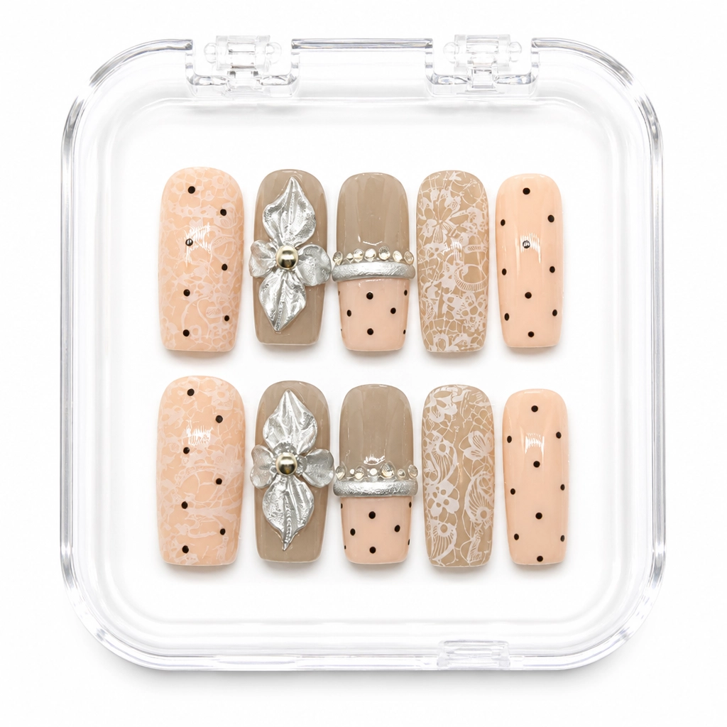 Press-on Nails Wholesale $7.90 Lace Bow Glam by Yabe Vietnam