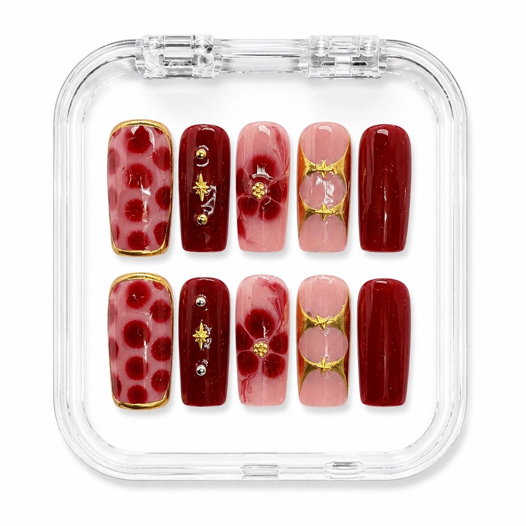 Press-on Nails Wholesale $7.90 Crimson Royal Romance by Yabe Vietnam