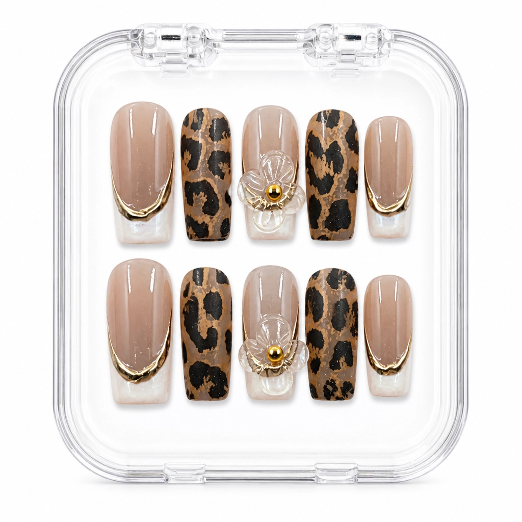 Press-on Nails Wholesale $7.90 Gilded Leopard Flora by Yabe Vietnam