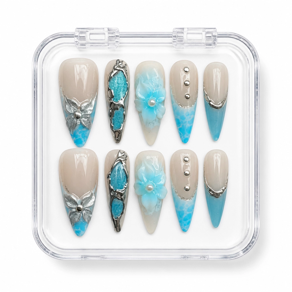 Press-on Nails Wholesale $7.90 Oceanic Siren Bloom by Yabe Vietnam
