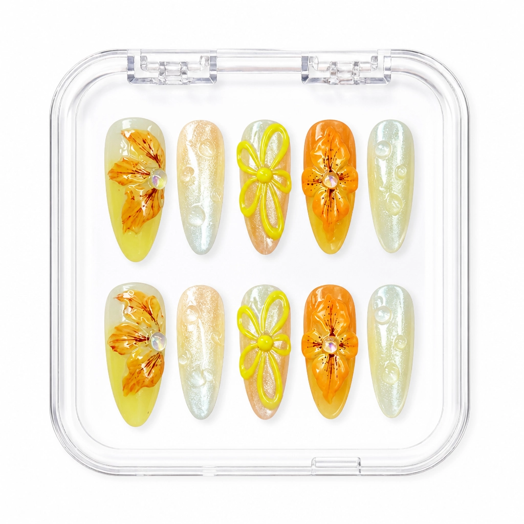 Press-on Nails Wholesale $7.90 Amber Blossom Dew by Yabe Vietnam