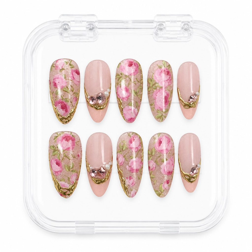 Press-on Nails Wholesale $7.90 Victorian Rose Charm by Yabe Vietnam