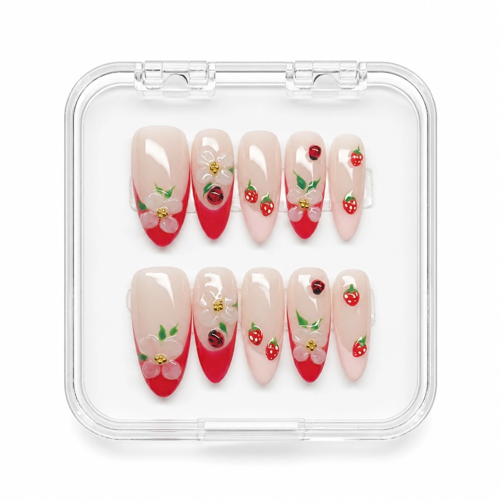 Press-on Nails Wholesale $7.90 Strawberry Blossom Dream by Yabe Vietnam