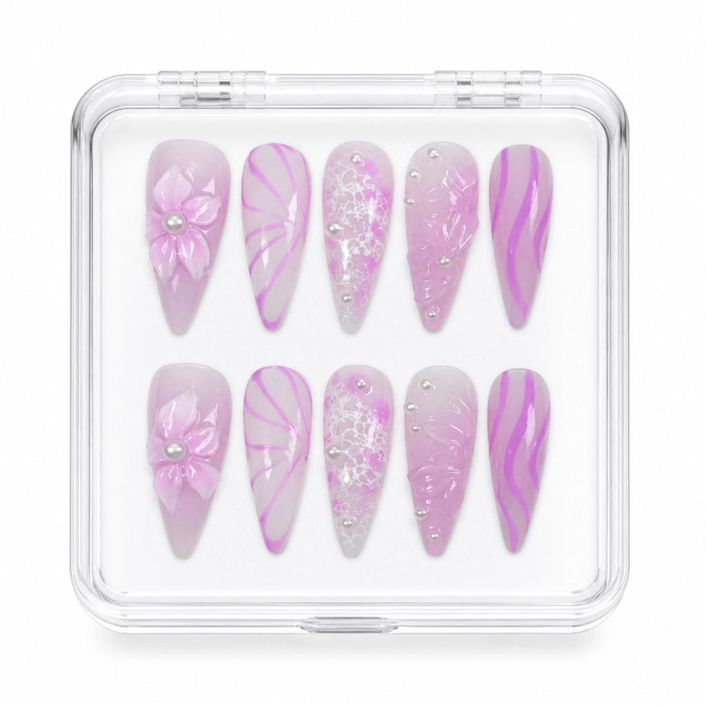 Press-on Nails Wholesale $7.90 Lavender Lace Dreams by Yabe Vietnam