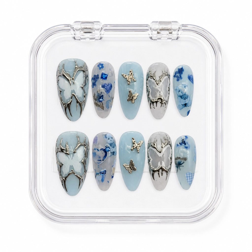 Press-on Nails Wholesale $7.90 Blue Butterfly Bliss by Yabe Vietnam