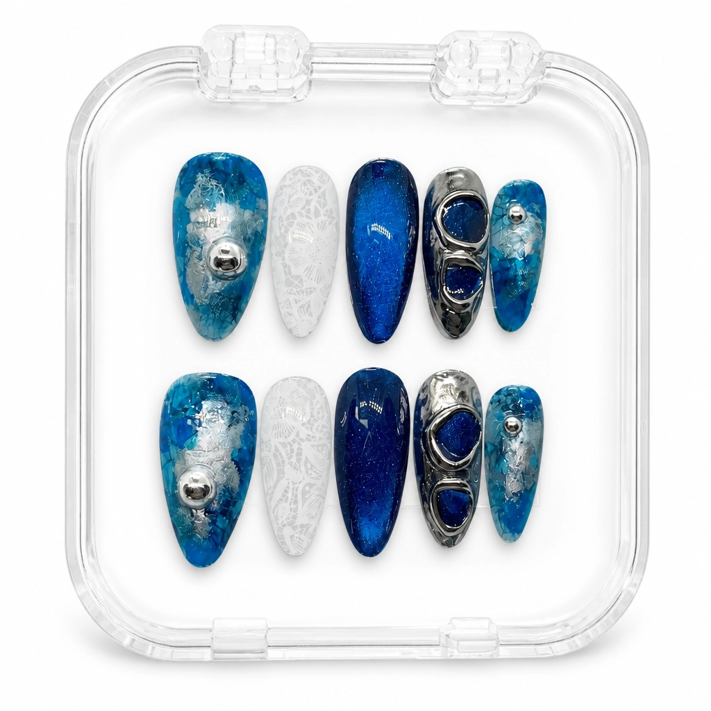 Press-on Nails Wholesale $7.90 Sapphire Lace Elegance by Yabe Vietnam