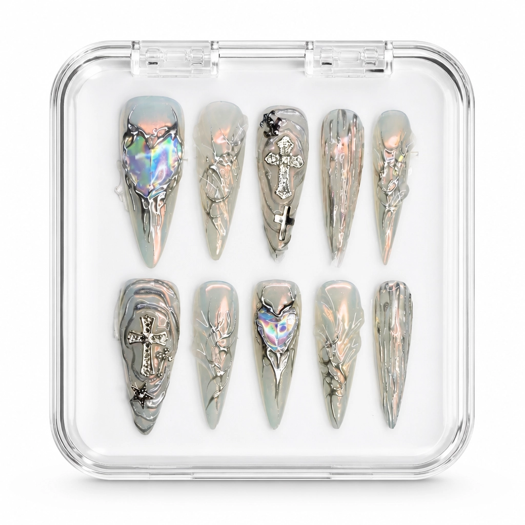 Press-on Nails Wholesale $11.90 Holographic Heartbeat by Yabe Vietnam