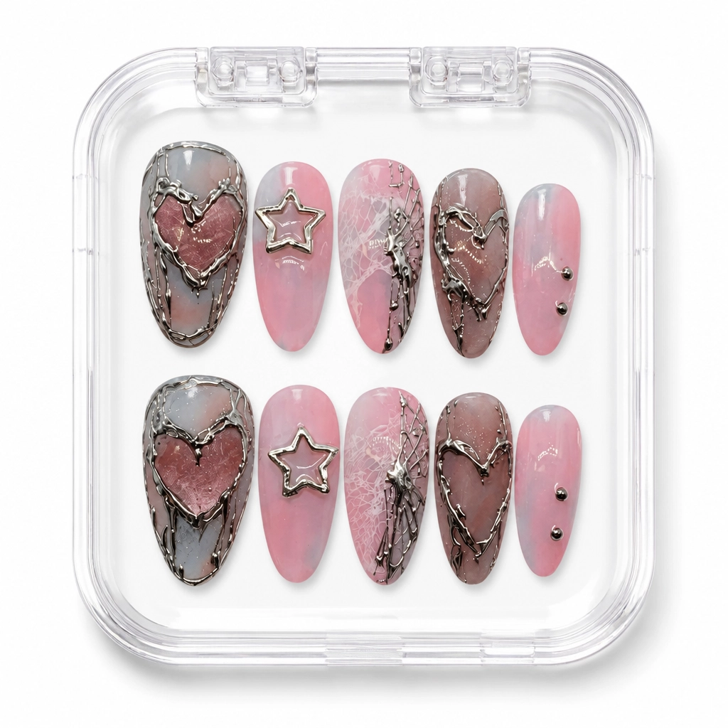 Press-on Nails Wholesale $11.90 Heartfelt Chrome by Yabe Vietnam