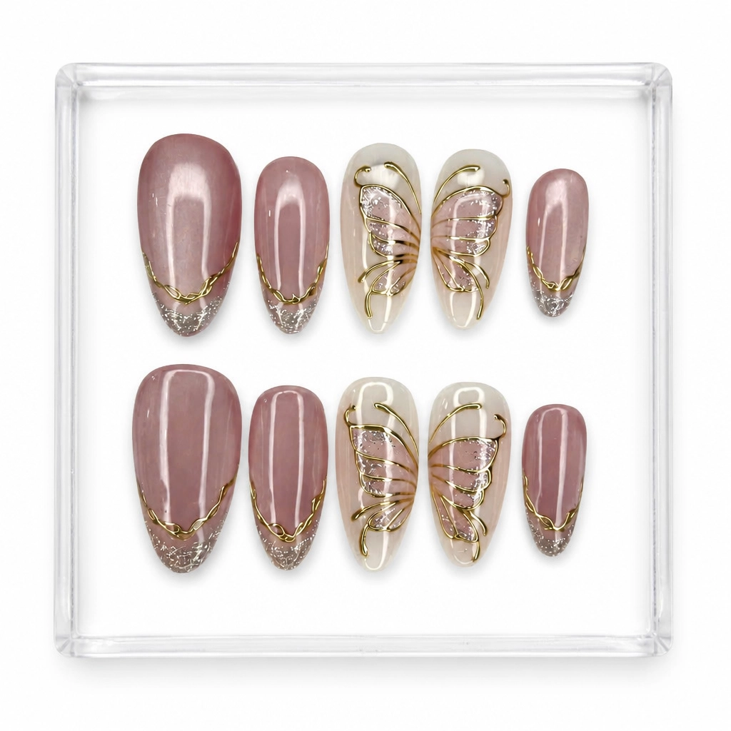 Press-on Nails Wholesale $9.90 Rose Gold Flutter by Yabe Vietnam