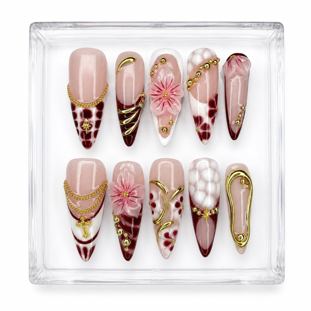 Press-on Nails Wholesale $9.90 Crimson Bloom by Yabe Vietnam