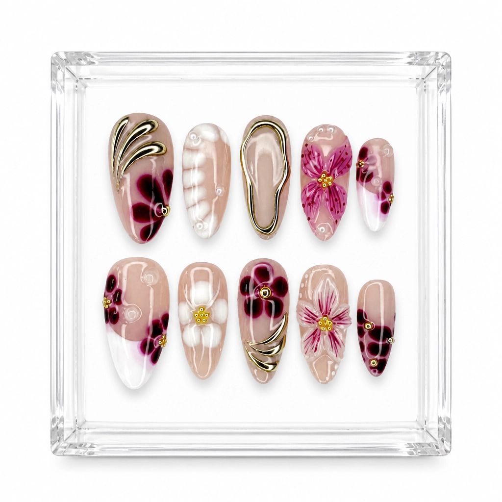 Press-on Nails Wholesale $9.90 Maroon Blossom by Yabe Vietnam