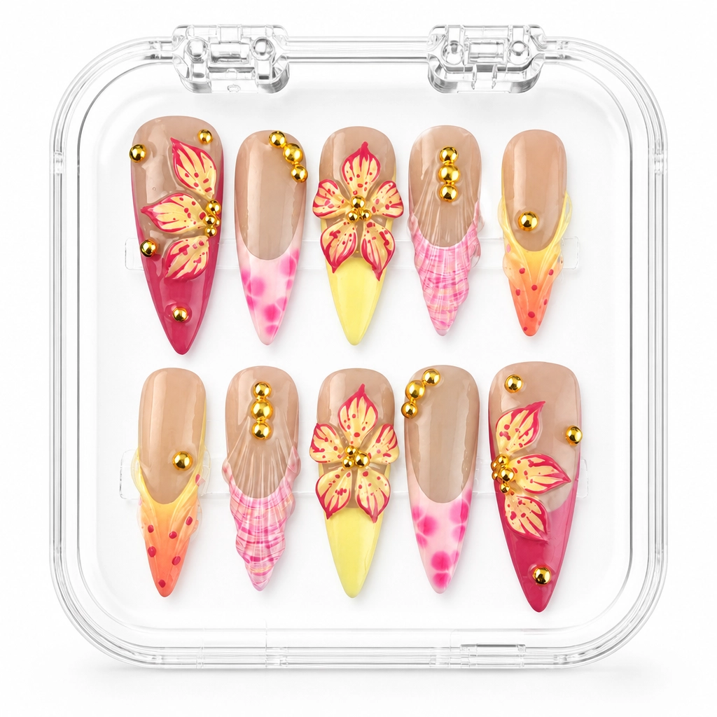 Press-on Nails Wholesale $9.90 Floral Stiletto Bliss by Yabe Vietnam