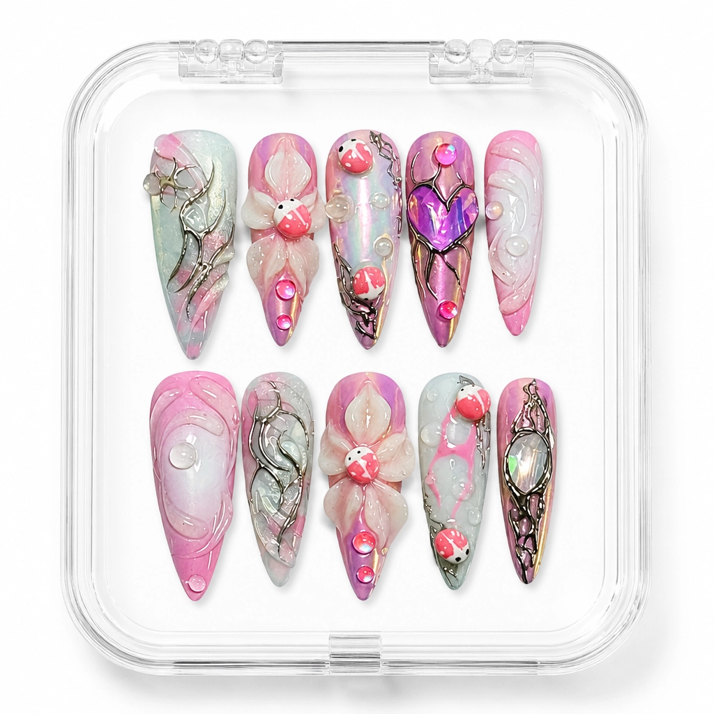 Press-on Nails Wholesale $9.90 Pink Ladybug Bliss by Yabe Vietnam