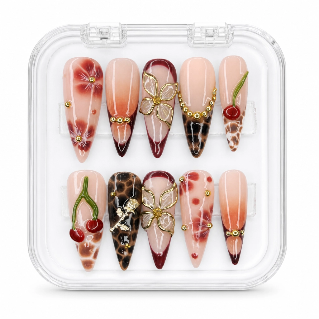 Press-on Nails Wholesale $9.90 Crimson Blossom by Yabe Vietnam