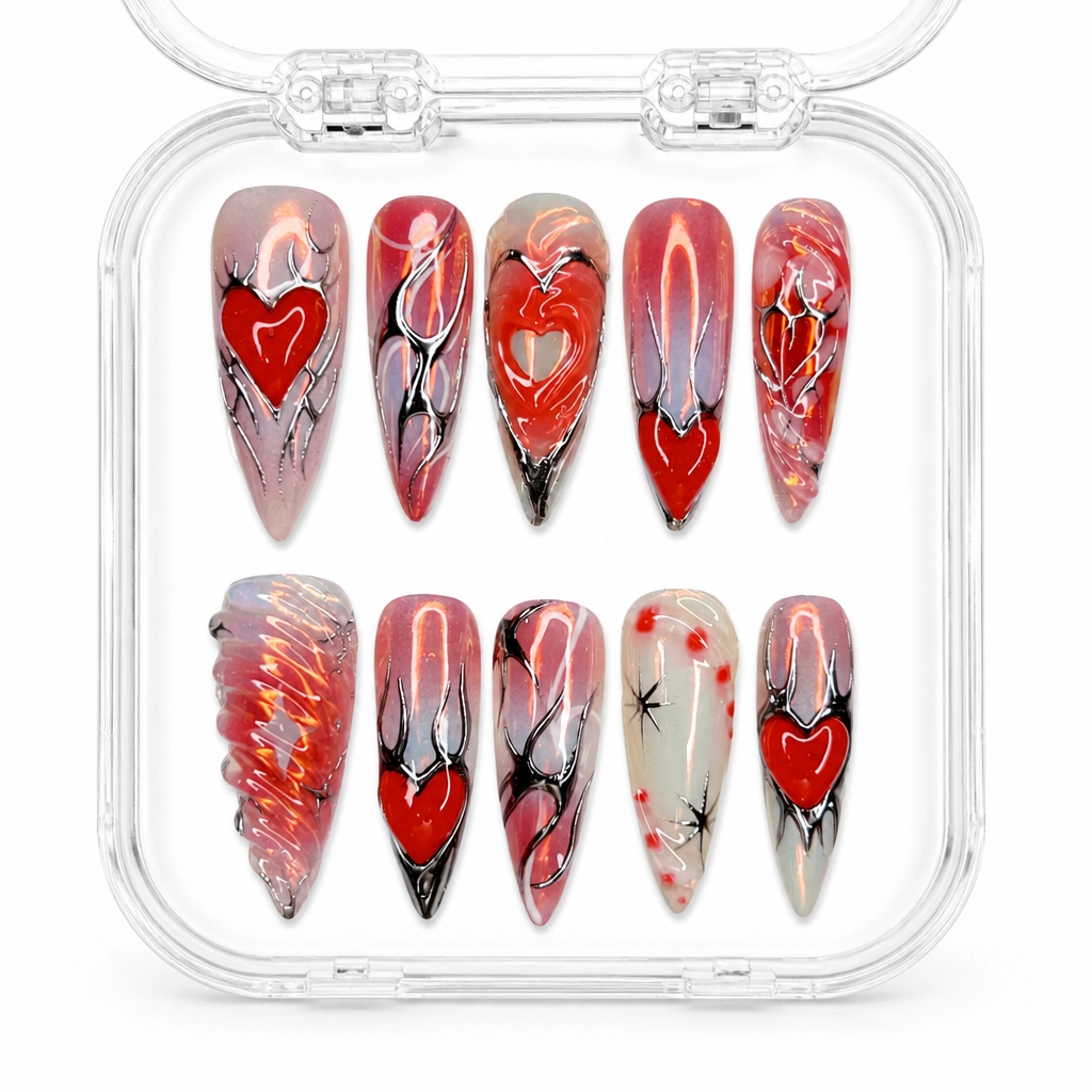 Press-on Nails Wholesale $9.90 Crimson Heart Elegance by Yabe Vietnam