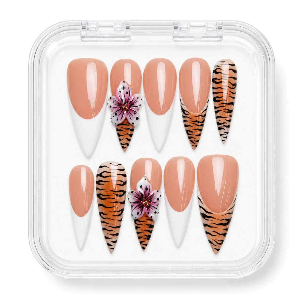 Press-on Nails Wholesale $9.90 Wildflower Stripes by Yabe Vietnam