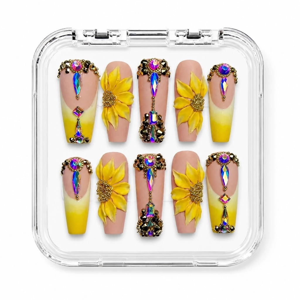 Press-on Nails Wholesale $9.90 Sunflower Glam by Yabe Vietnam