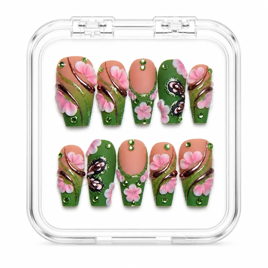 Press-on Nails Wholesale $9.90 Nude Botanical Bloom by Yabe Vietnam