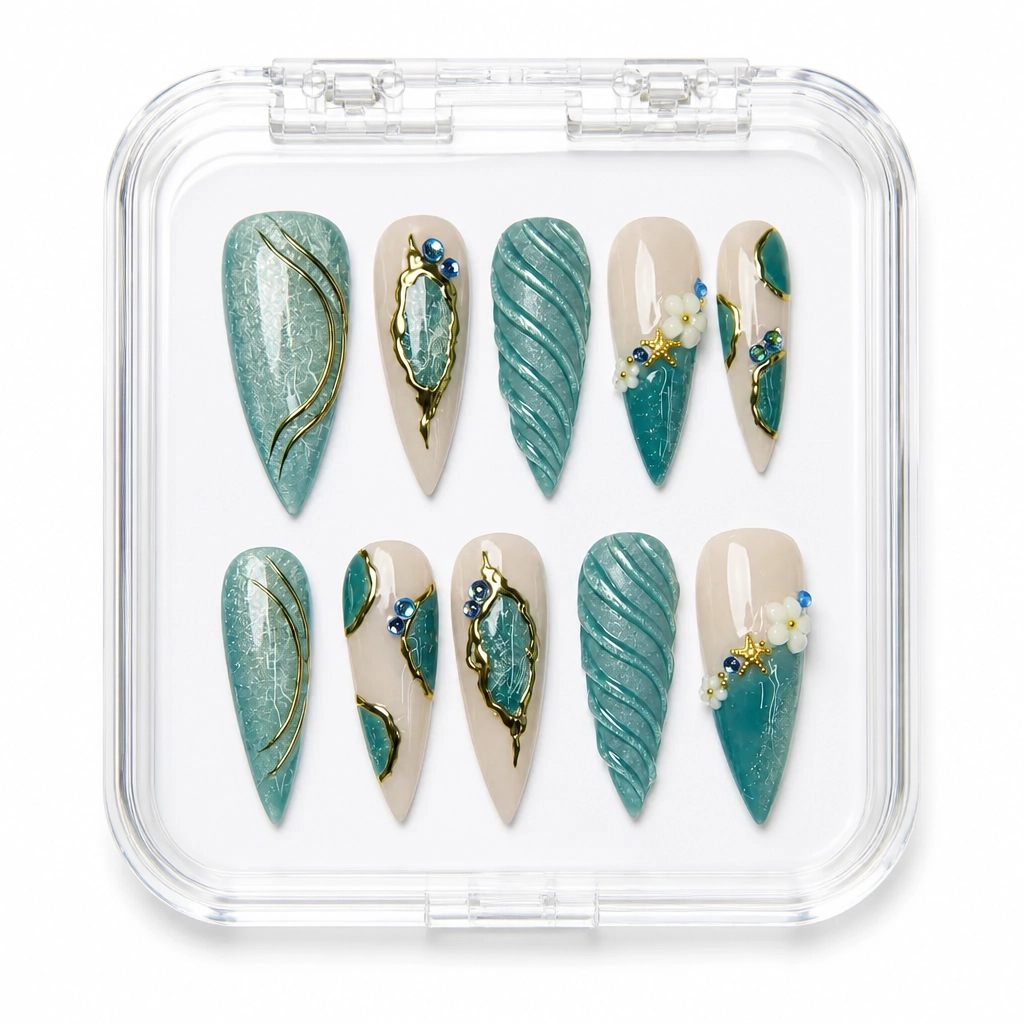 Press-on Nails Wholesale $9.90 Ivory Emerald Luxe by Yabe Vietnam