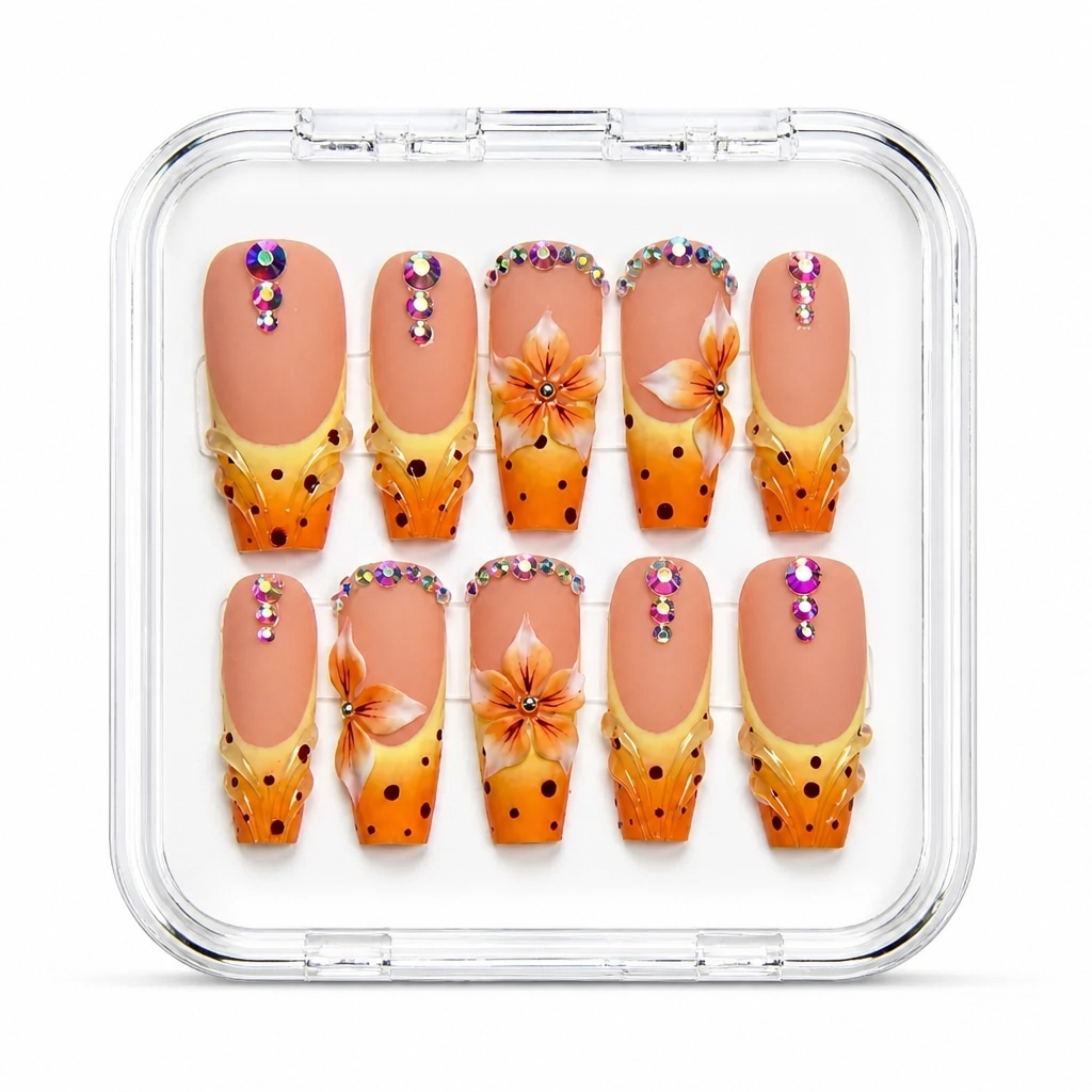 Press-on Nails Wholesale $9.90 Sunset Blossom by Yabe Vietnam