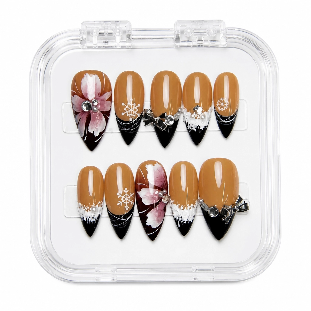 Press-on Nails Wholesale $9.90 Caramel Gilded Blossom by Yabe Vietnam