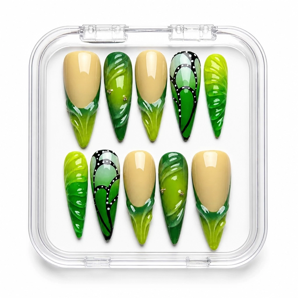 Press-on Nails Wholesale $9.90 Verdant Elegance by Yabe Vietnam