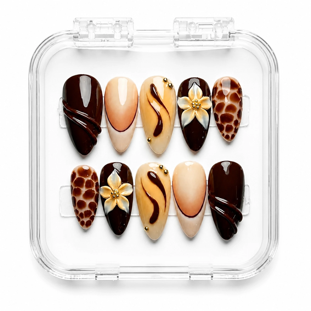 Press-on Nails Wholesale $9.90 Burgundy Tortoiseshell by Yabe Vietnam