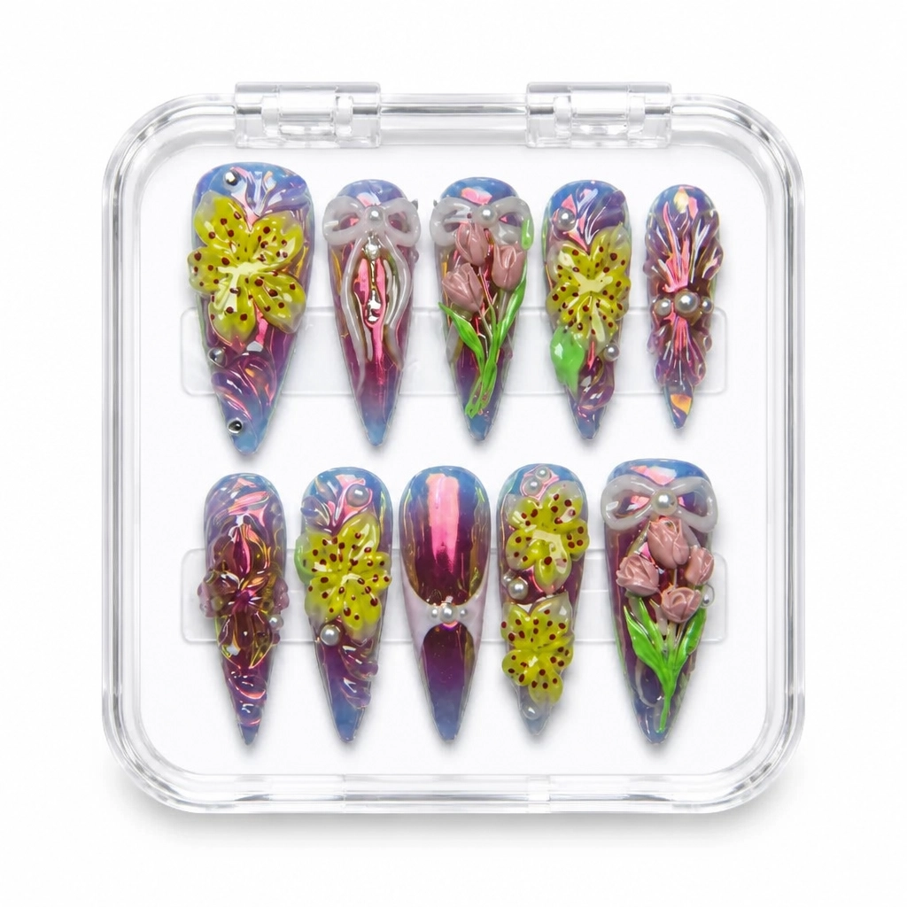 Press-on Nails Wholesale $9.90 Burgundy Botanica by Yabe Vietnam