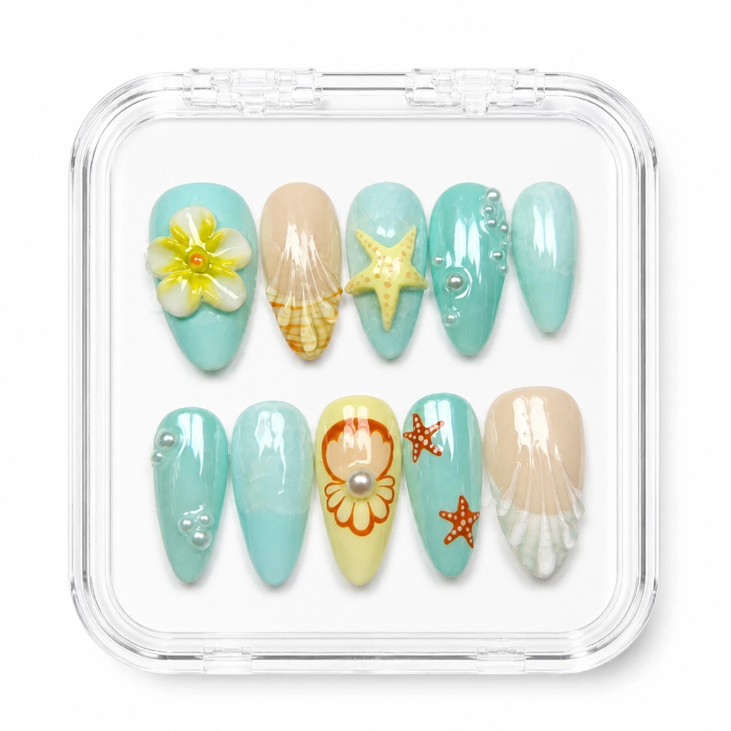 Press-on Nails Wholesale $9.90 Aqua Bloom by Yabe Vietnam