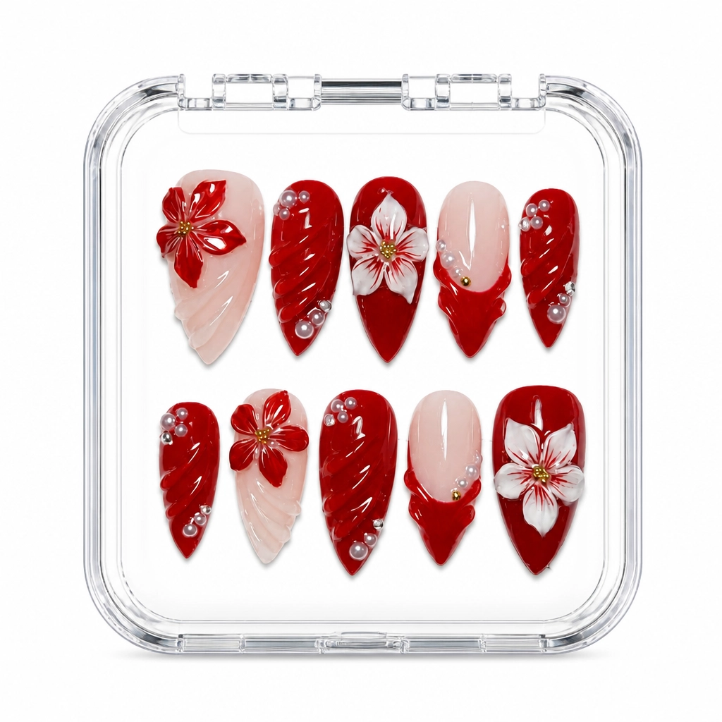 Press-on Nails Wholesale $9.90 Crimson Bloom by Yabe Vietnam