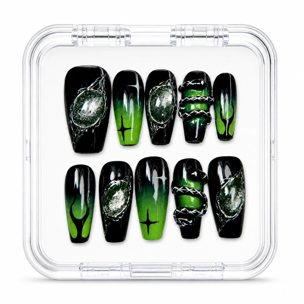 Press-on Nails Wholesale $9.90 Emerald Serpent by Yabe Vietnam