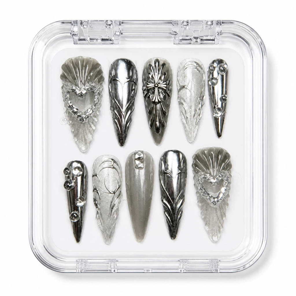 Press-on Nails Wholesale $9.90 Metallic Feather Elegance by Yabe Vietnam