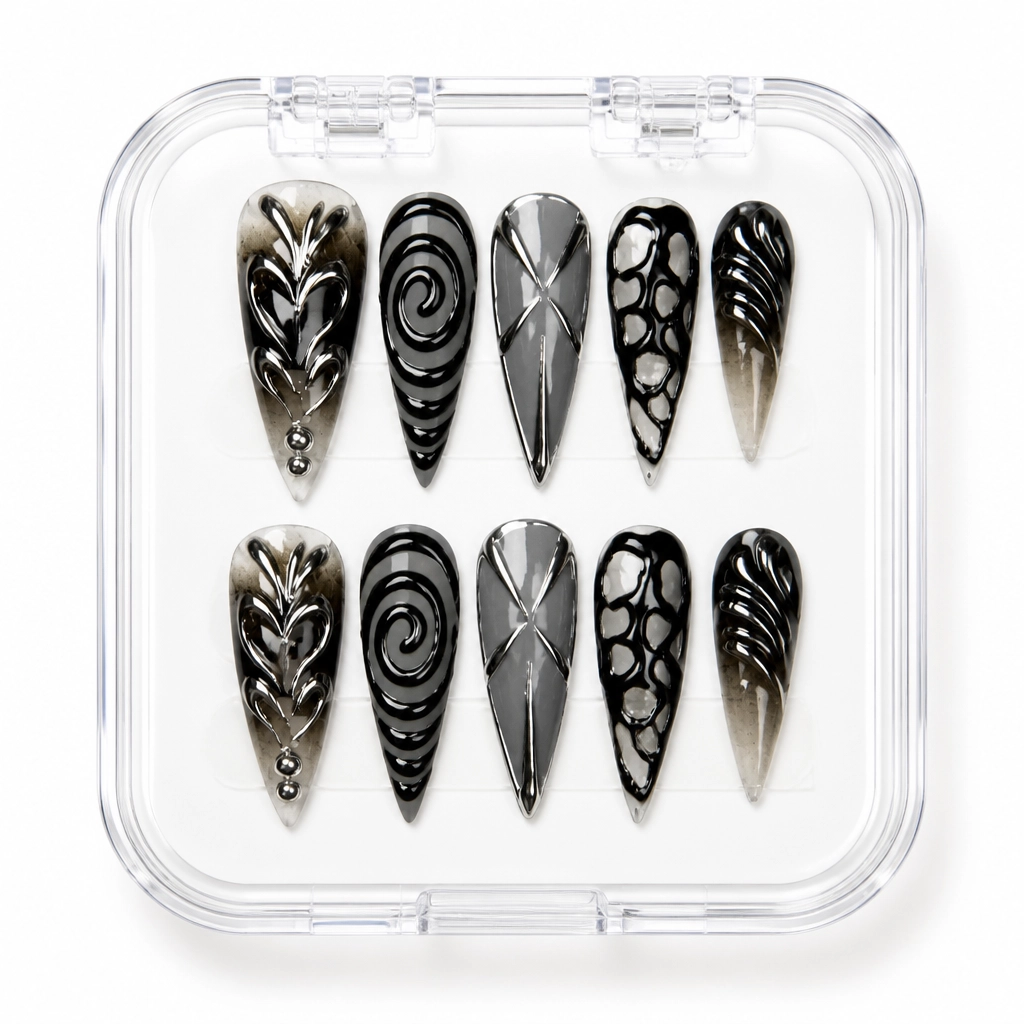 Press-on Nails Wholesale $9.90 Feather Noir by Yabe Vietnam