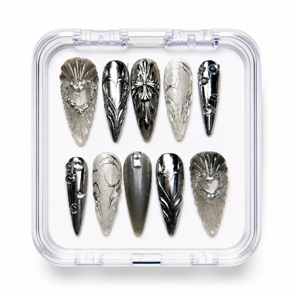 Press-on Nails Wholesale $9.90 Metallic Feather Luxe by Yabe Vietnam