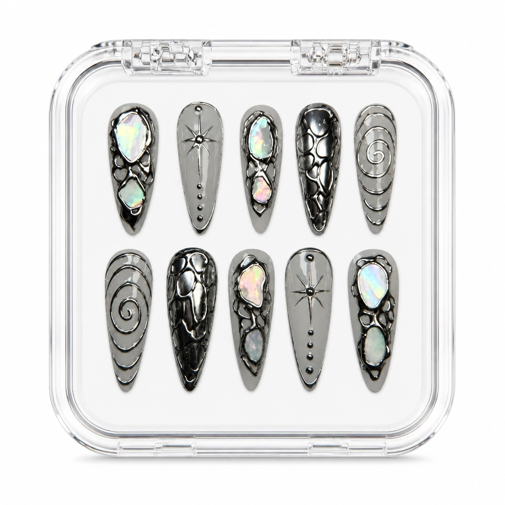 Press-on Nails Wholesale $9.90 Opal Obsidian Elegance by Yabe Vietnam