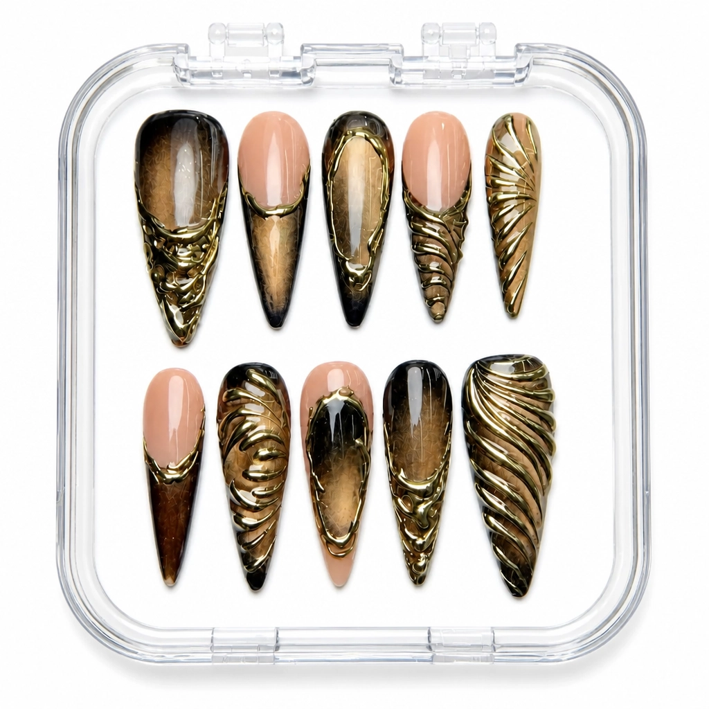 Press-on Nails Wholesale $9.90 Golden Luxe Stilettos by Yabe Vietnam