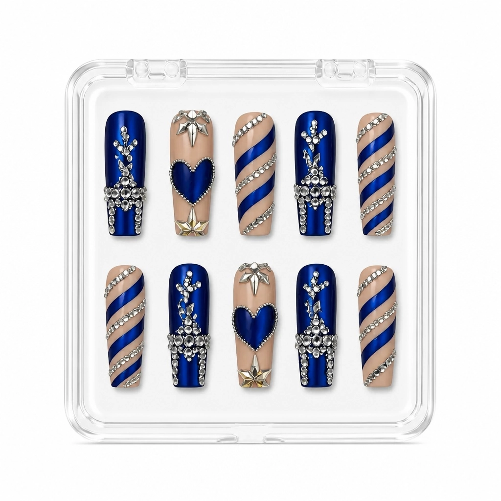 Press-on Nails Wholesale $9.90 Sapphire Luxe Stripes by Yabe Vietnam