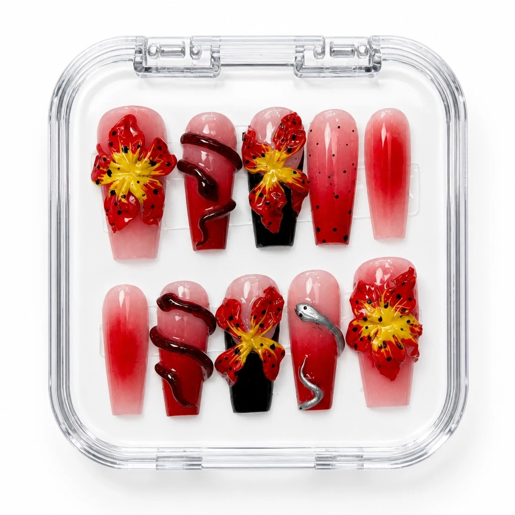 Press-on Nails Wholesale $9.90 Crimson Blossom by Yabe Vietnam