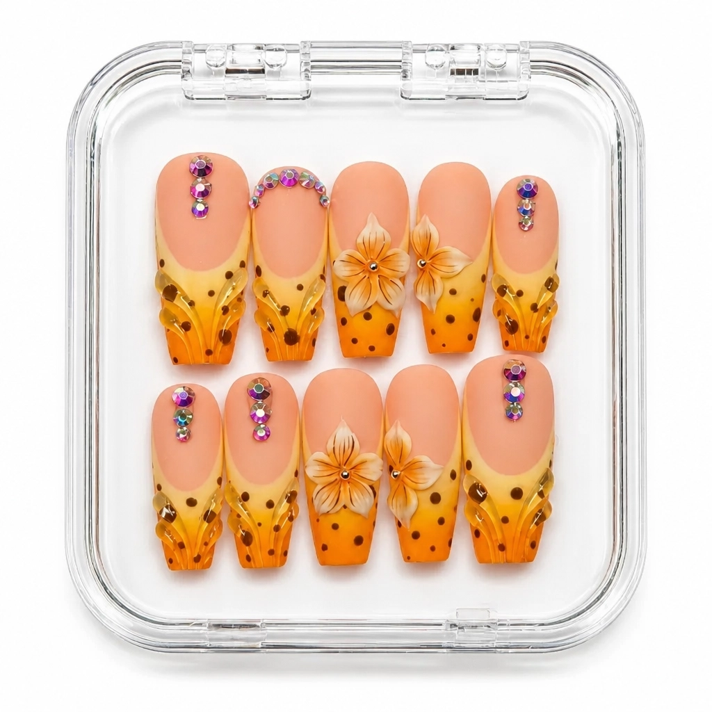Press-on Nails Wholesale $9.90 Amber Blossom Luxe by Yabe Vietnam