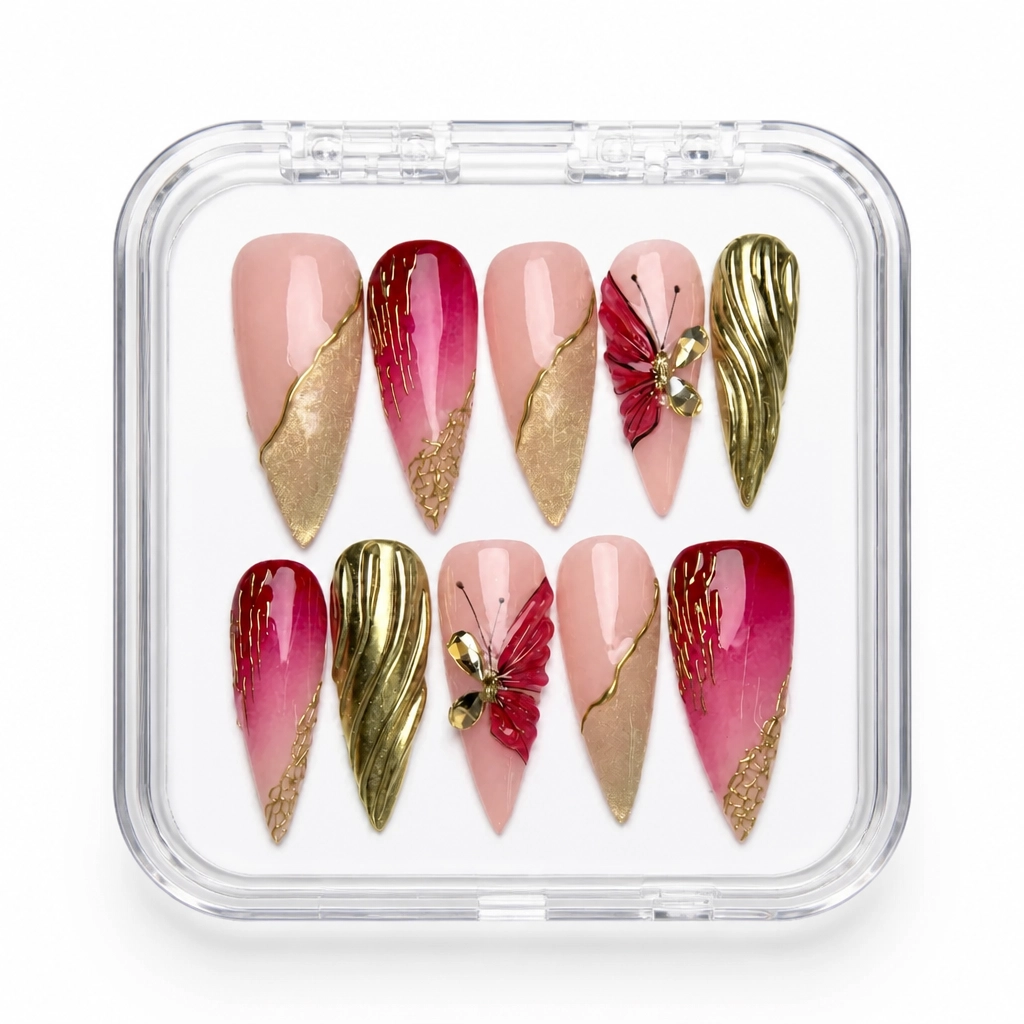 Press-on Nails Wholesale $9.90 Nude Crimson Elegance by Yabe Vietnam