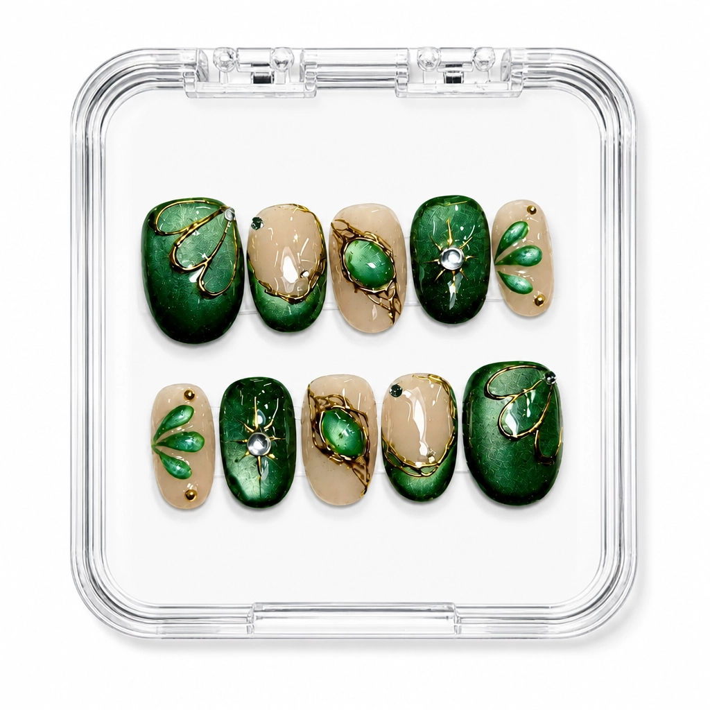 Press-on Nails Wholesale $9.90 Emerald Leaf Luxe by Yabe Vietnam