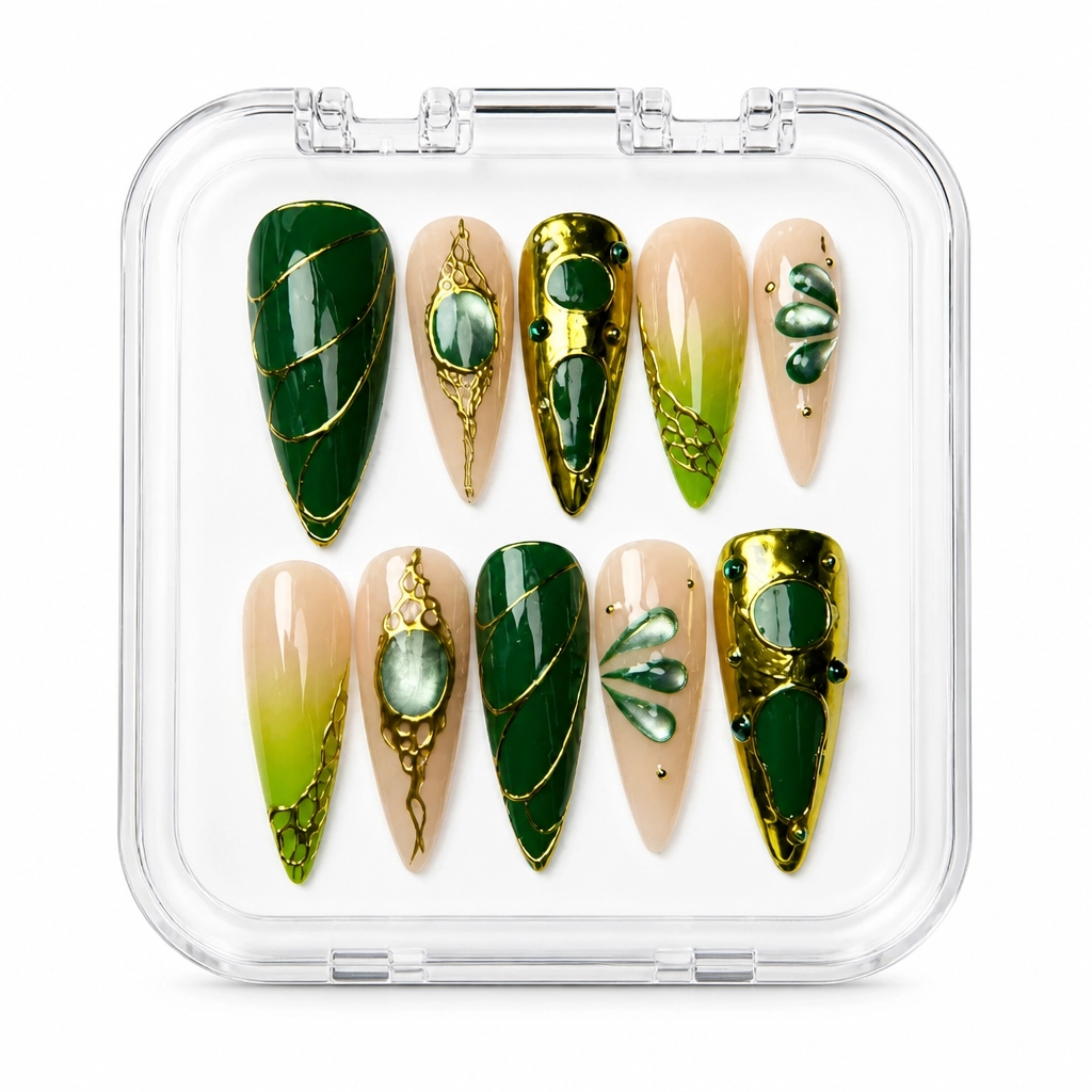 Press-on Nails Wholesale $9.90 Emerald Elegance by Yabe Vietnam