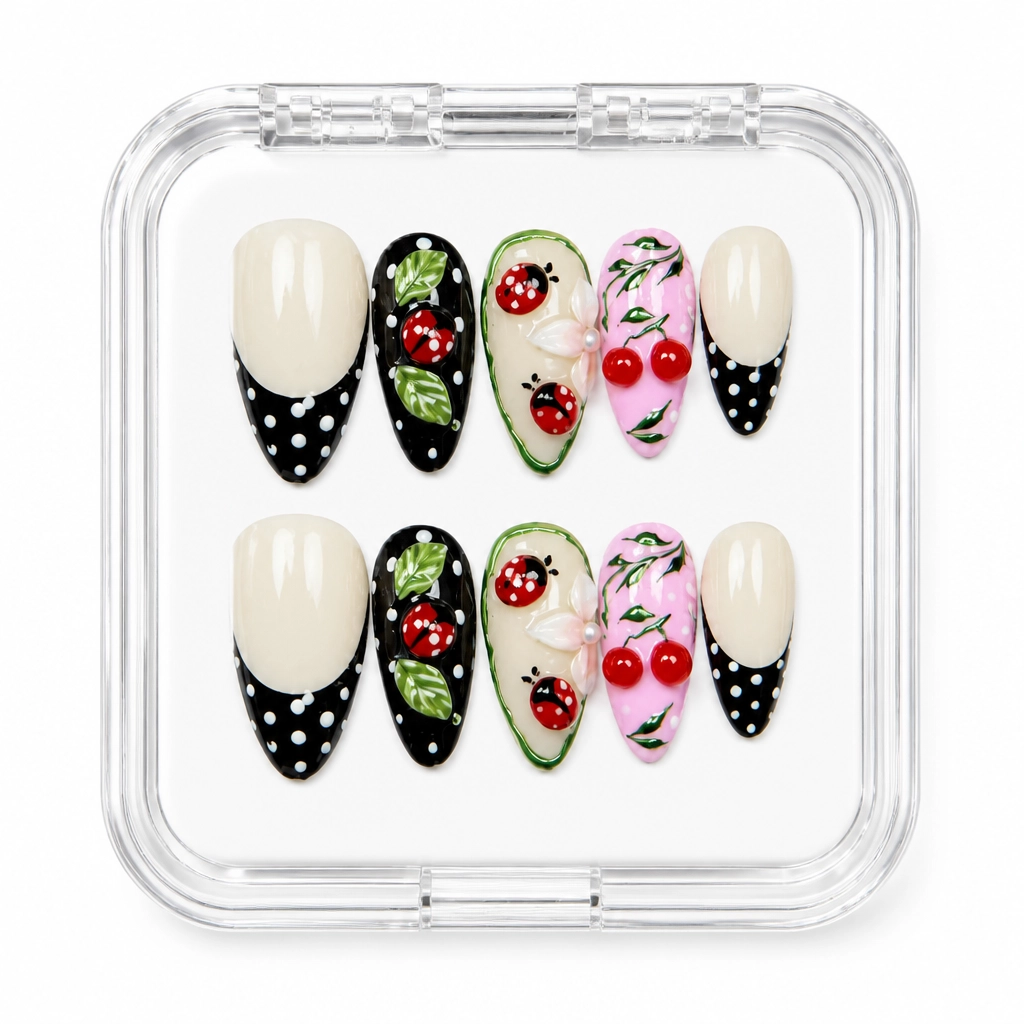 Press-on Nails Wholesale $9.90 Cherry Polka Elegance by Yabe Vietnam