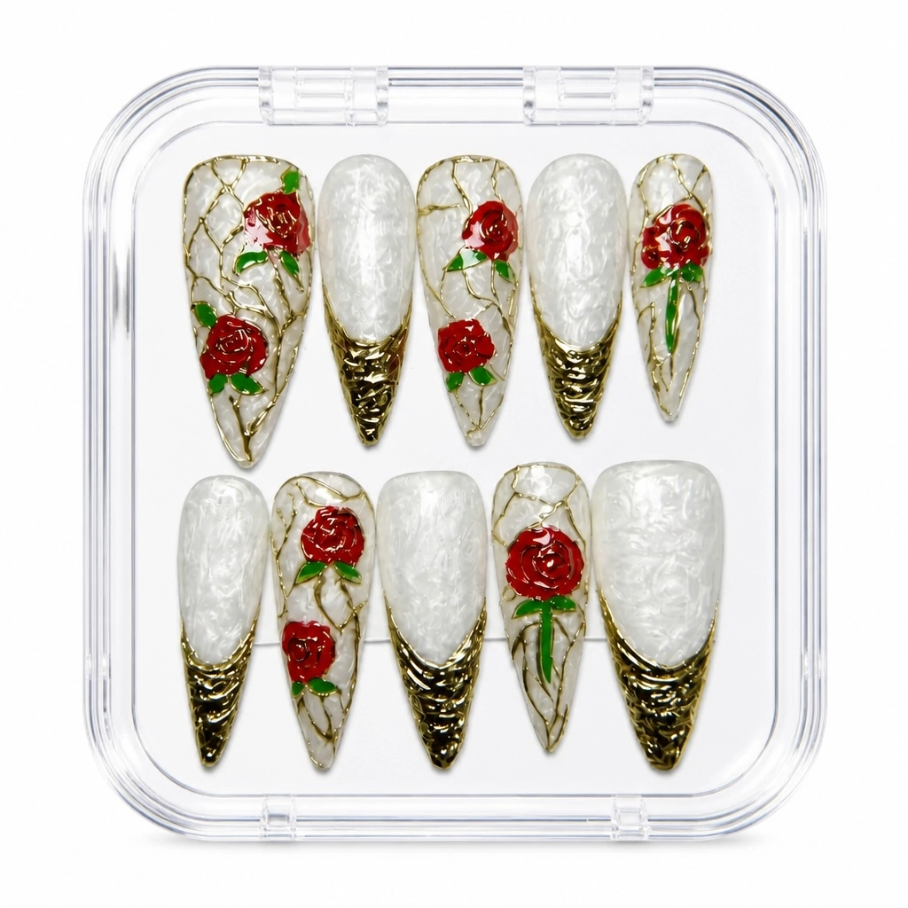 Press-on Nails Wholesale $9.90 Crimson Bloom by Yabe Vietnam